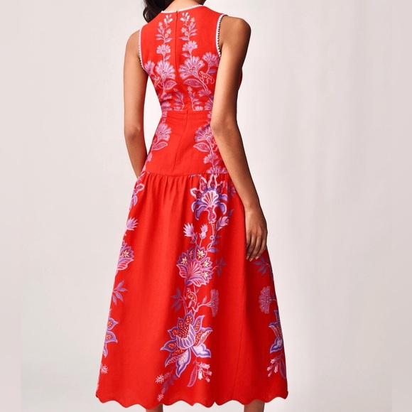 NWT Farm Rio Red Porcelain Garden Midi Dress - Picture 7 of 16